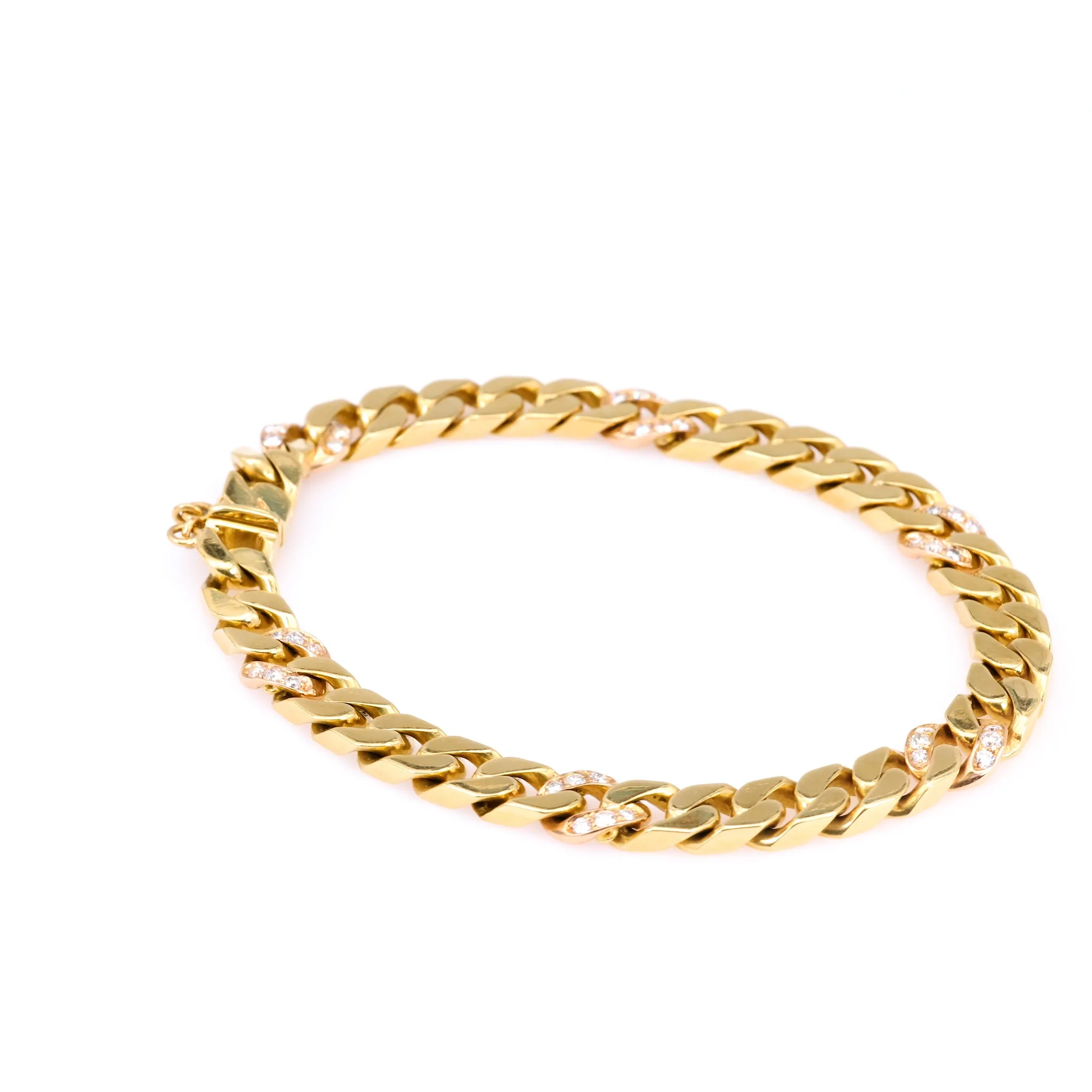 Vintage Italian Diamond 18k Yellow Gold Curb Bracelet