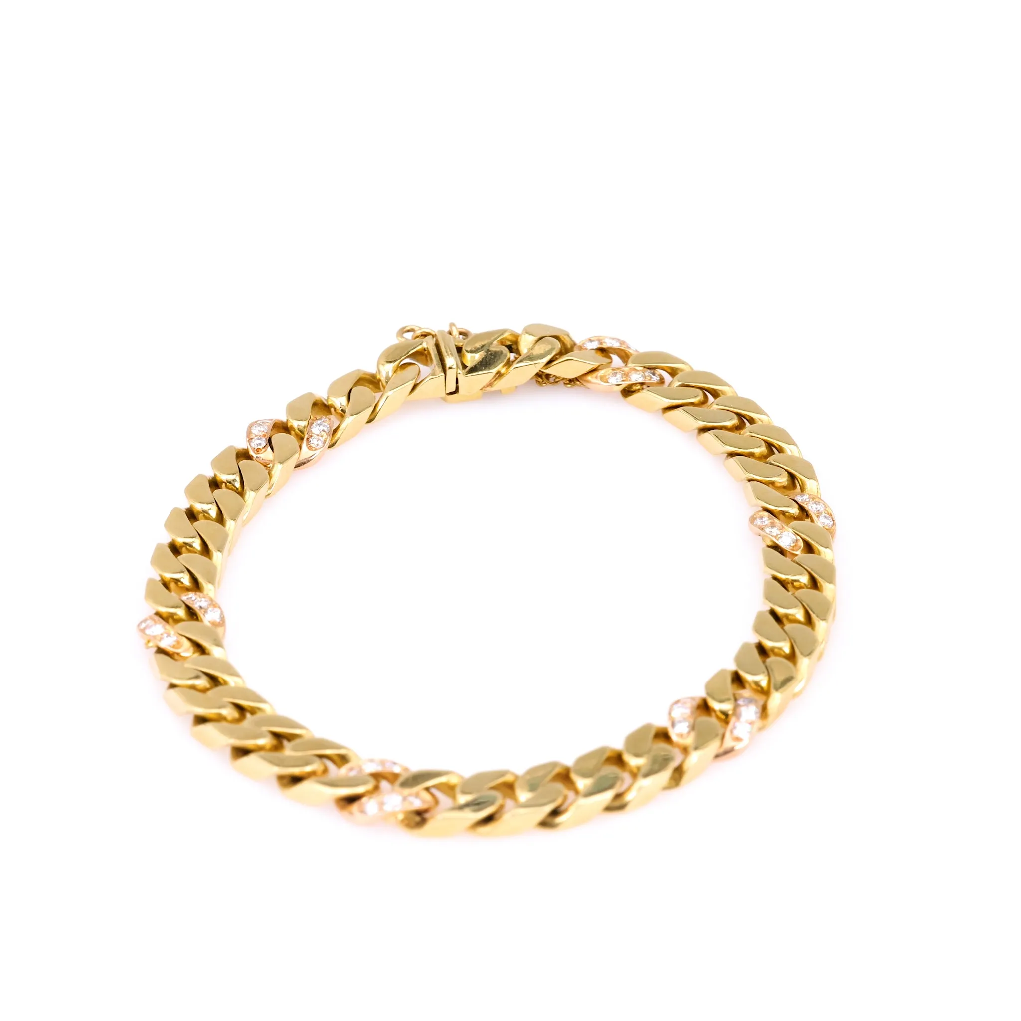 Vintage Italian Diamond 18k Yellow Gold Curb Bracelet