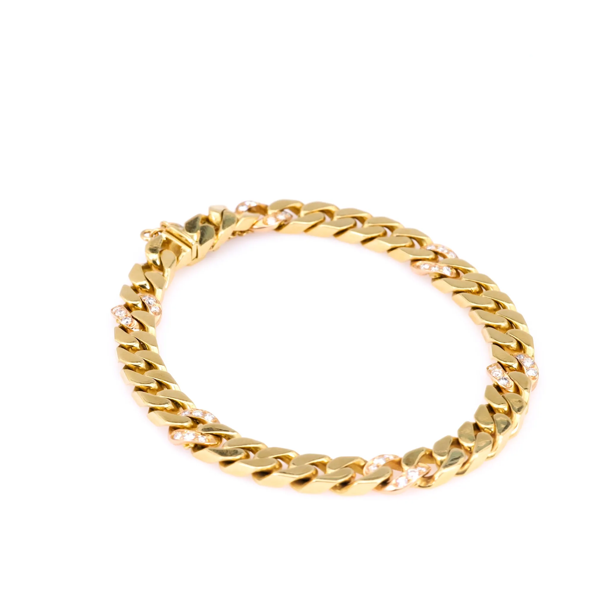 Vintage Italian Diamond 18k Yellow Gold Curb Bracelet