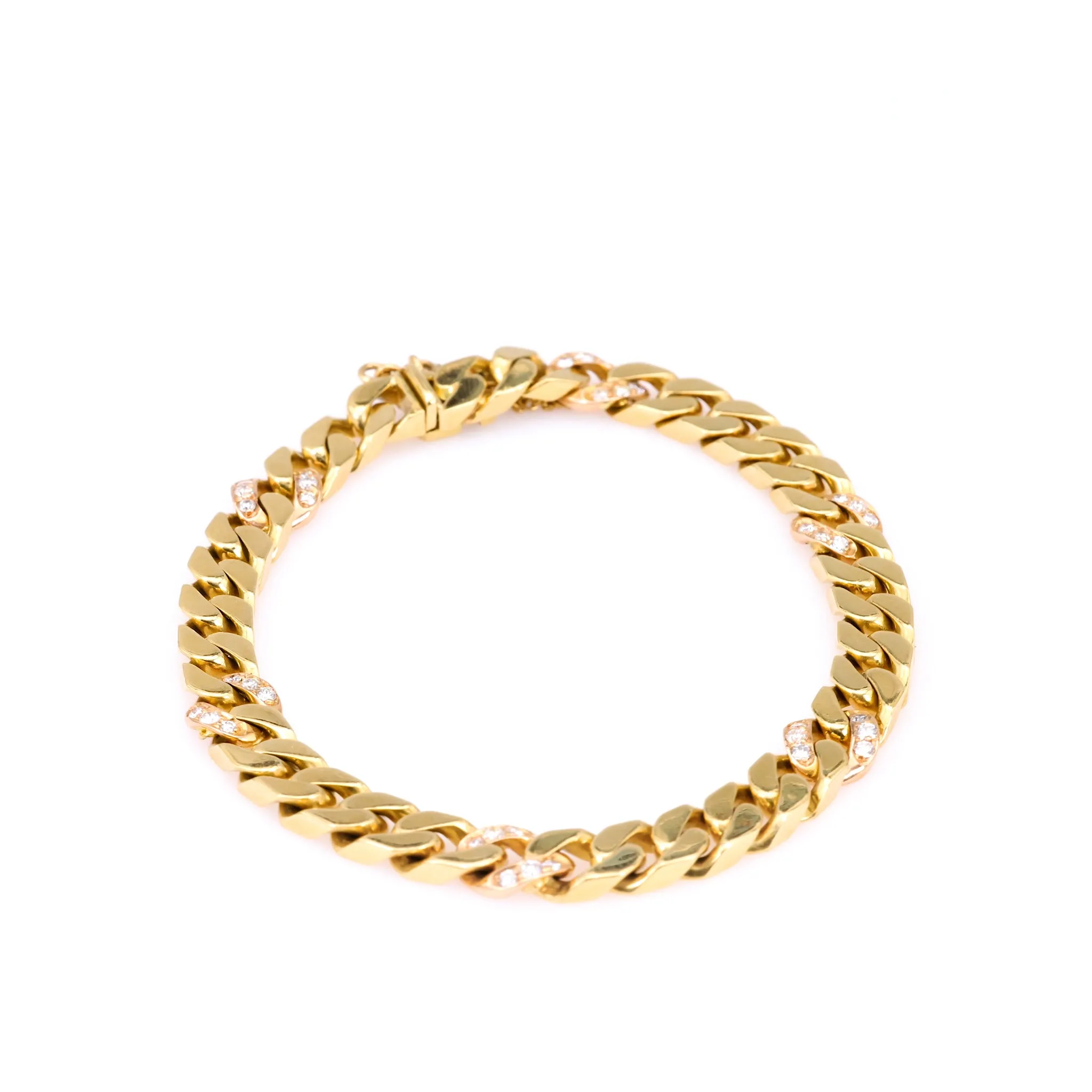 Vintage Italian Diamond 18k Yellow Gold Curb Bracelet