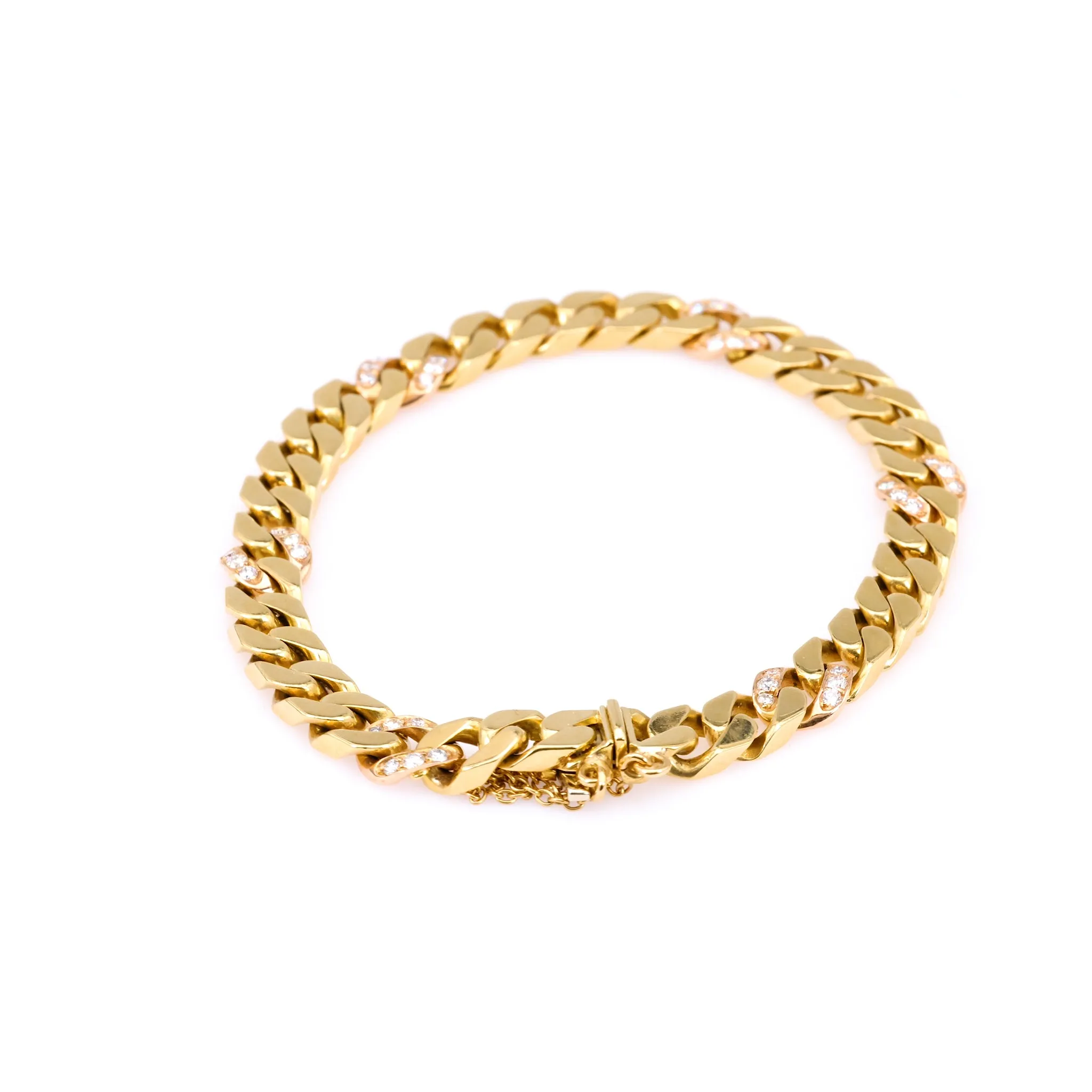 Vintage Italian Diamond 18k Yellow Gold Curb Bracelet