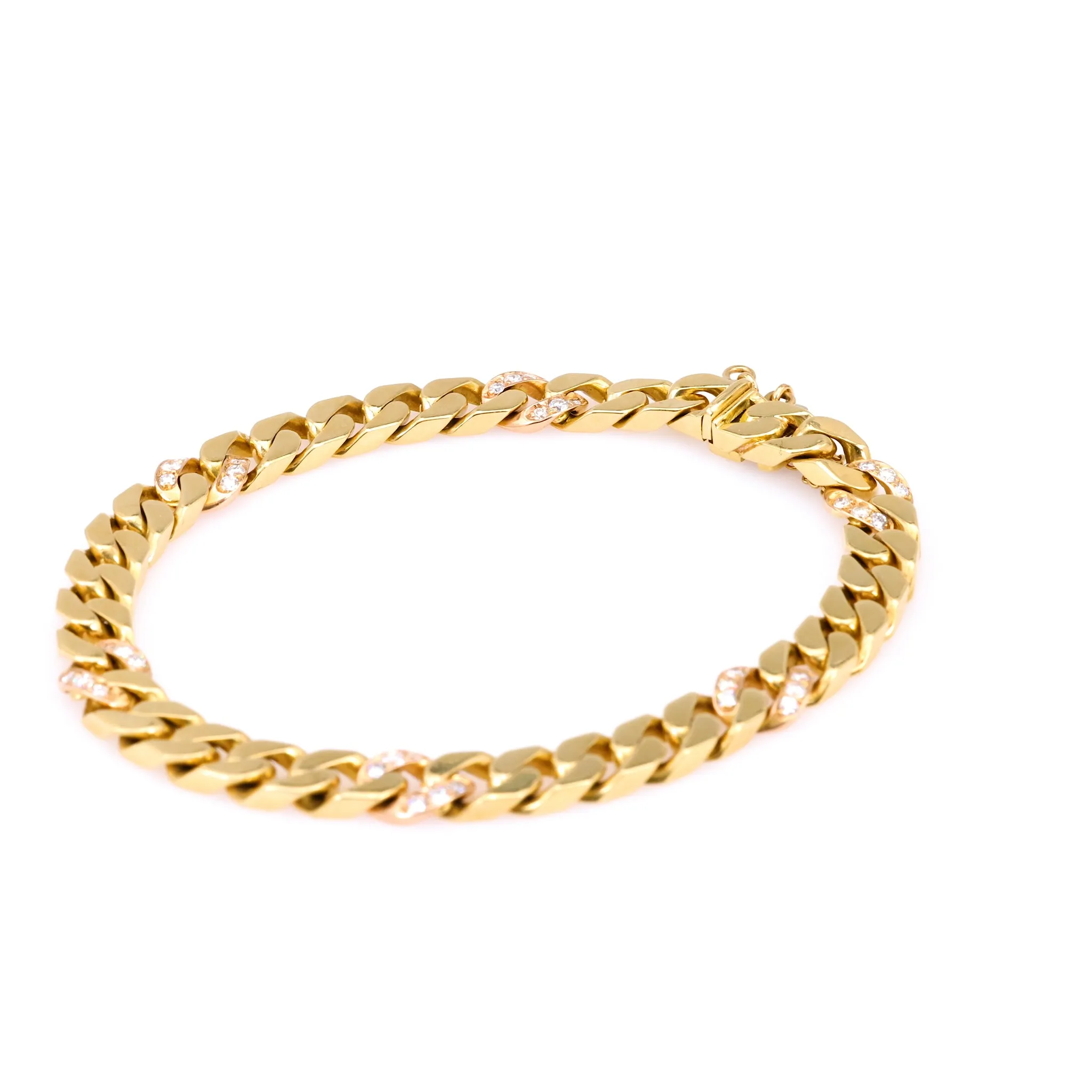 Vintage Italian Diamond 18k Yellow Gold Curb Bracelet