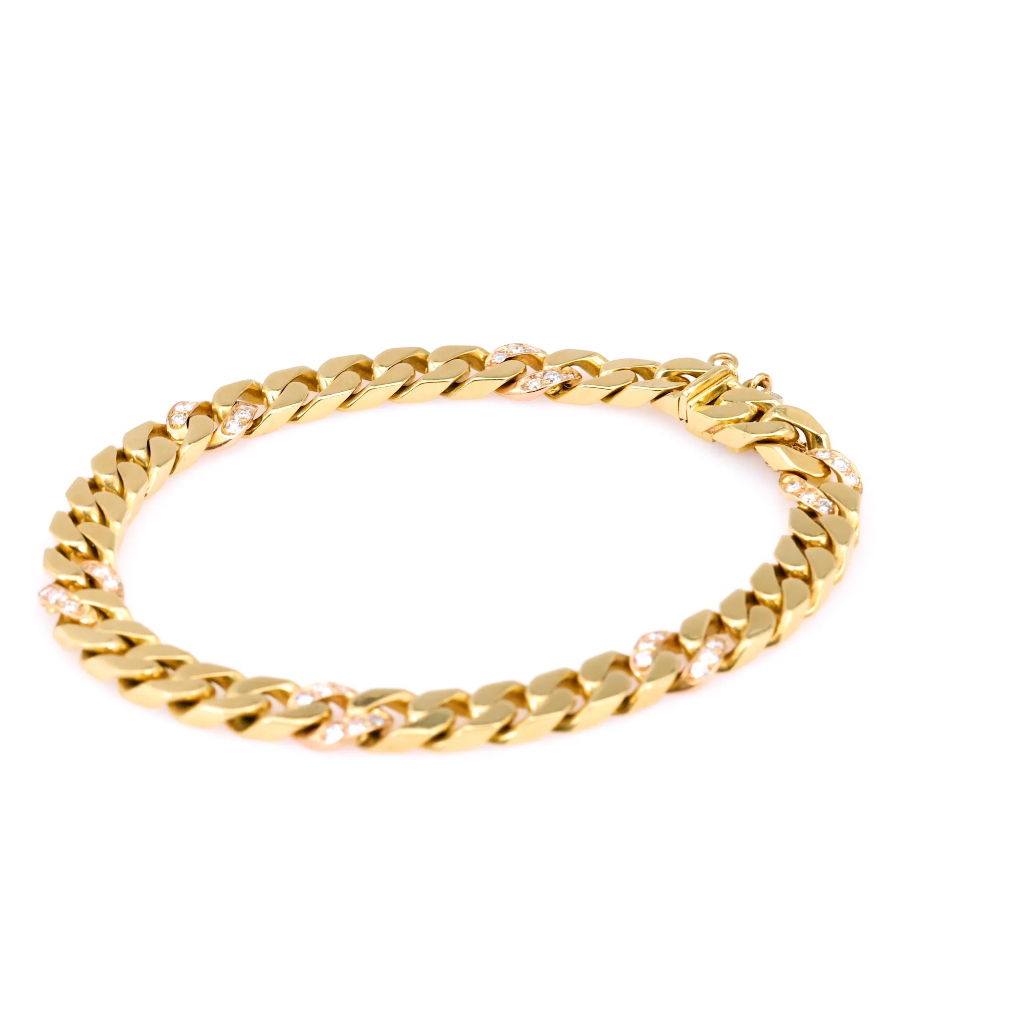 Vintage Italian Diamond 18k Yellow Gold Curb Bracelet