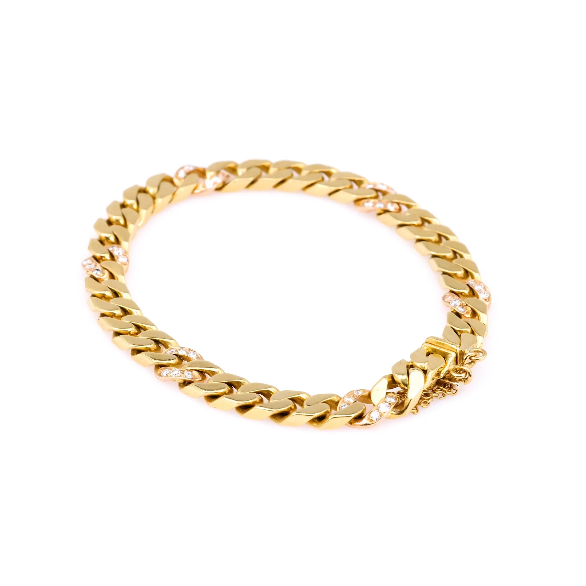 Vintage Italian Diamond 18k Yellow Gold Curb Bracelet