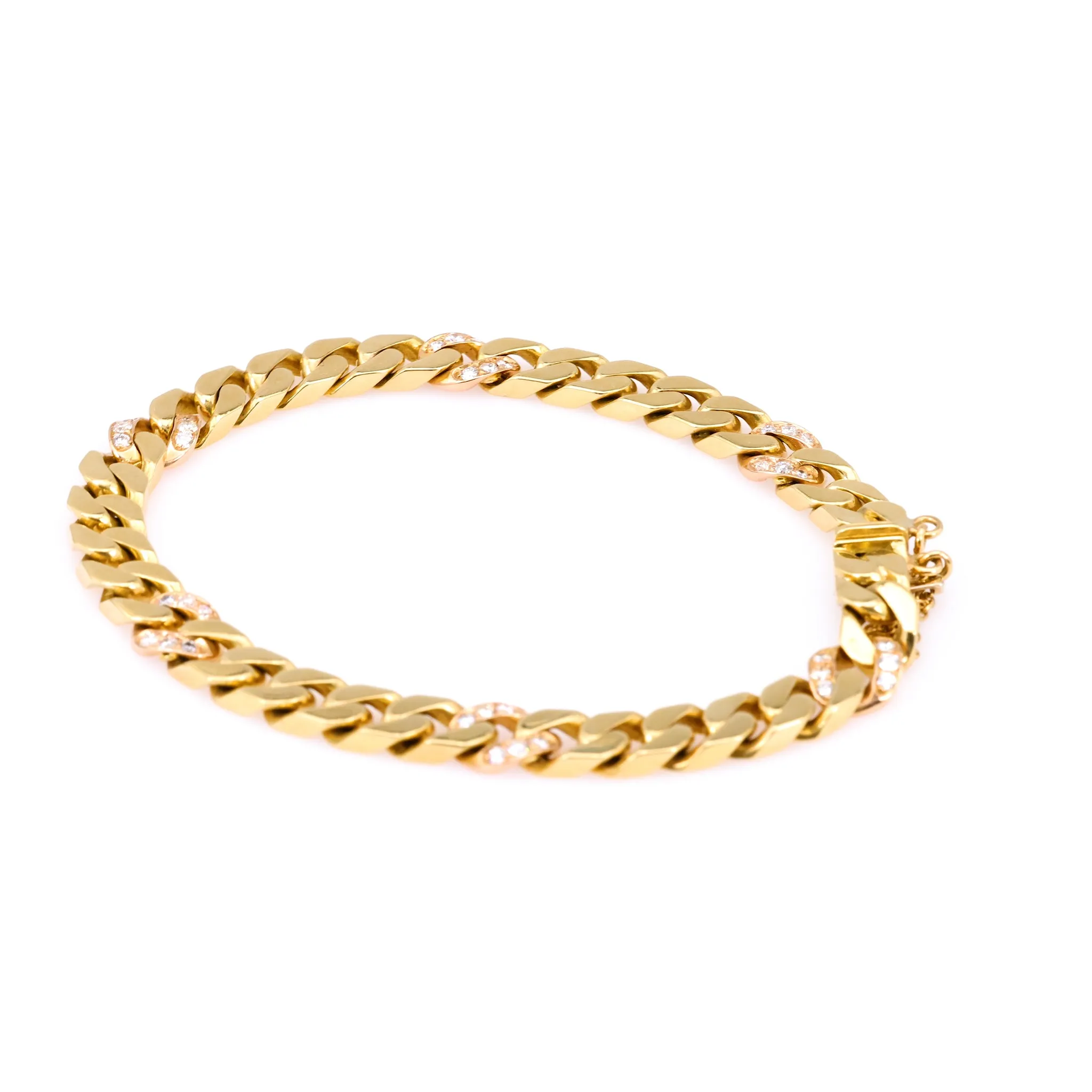 Vintage Italian Diamond 18k Yellow Gold Curb Bracelet