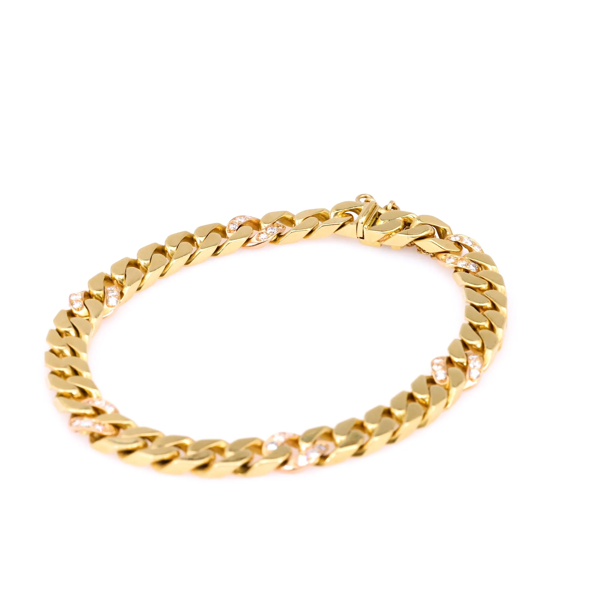 Vintage Italian Diamond 18k Yellow Gold Curb Bracelet