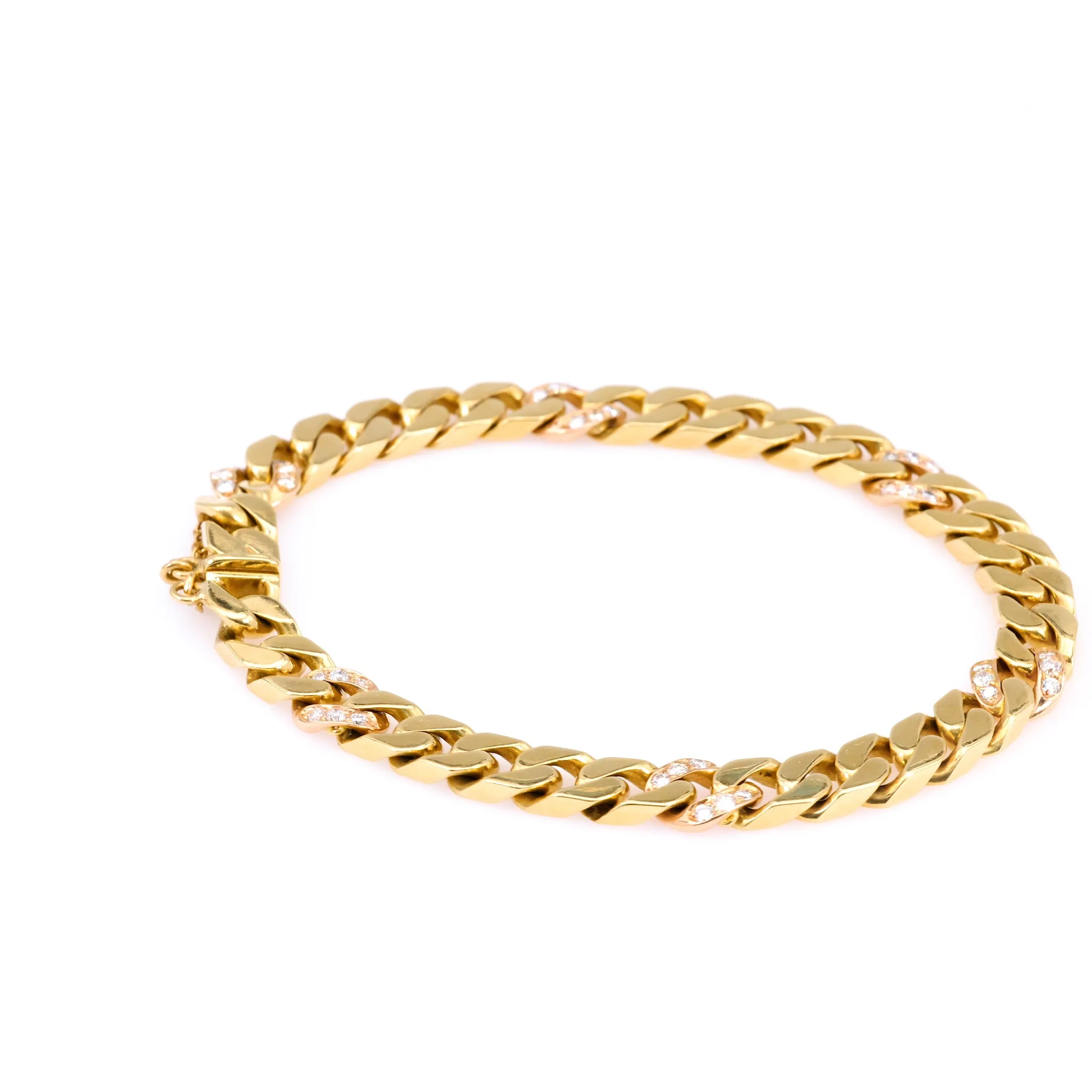 Vintage Italian Diamond 18k Yellow Gold Curb Bracelet