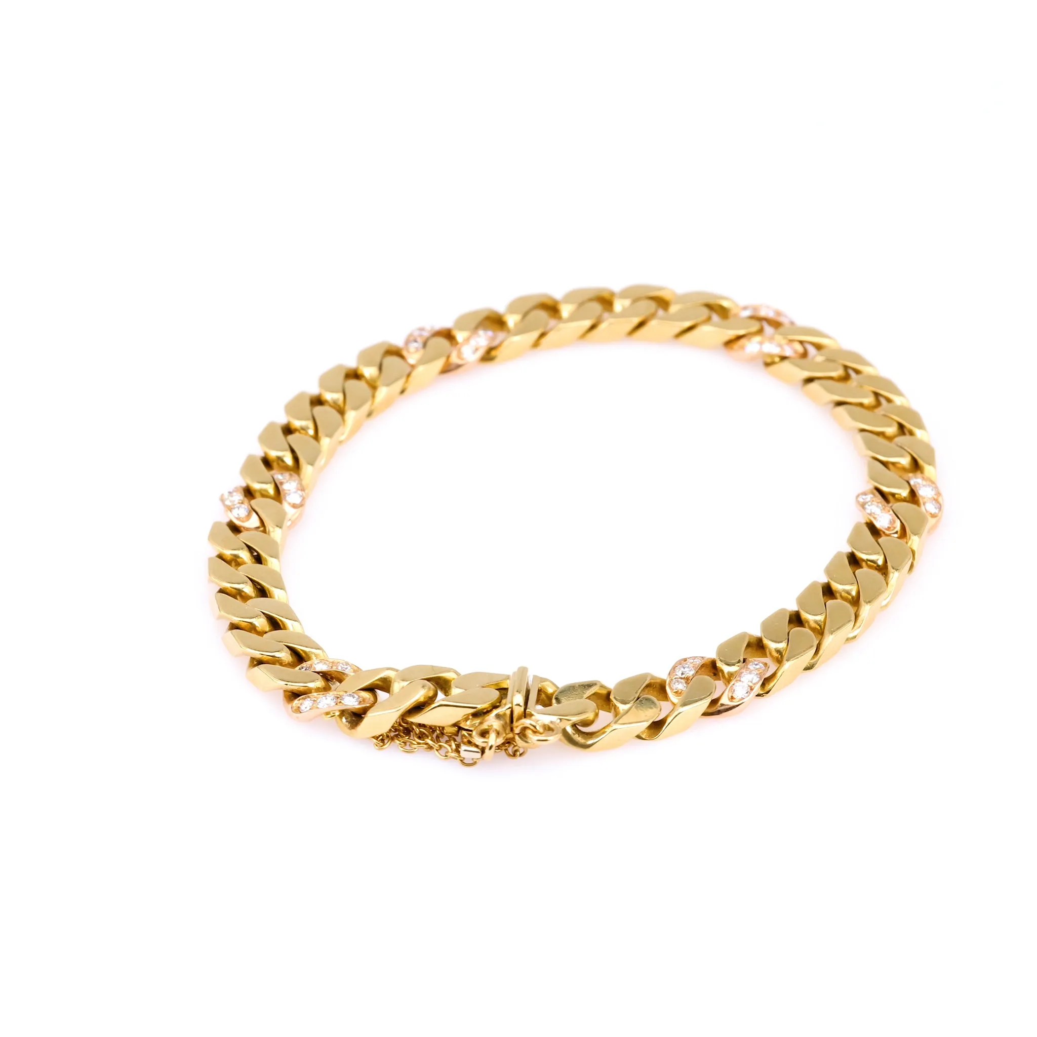 Vintage Italian Diamond 18k Yellow Gold Curb Bracelet