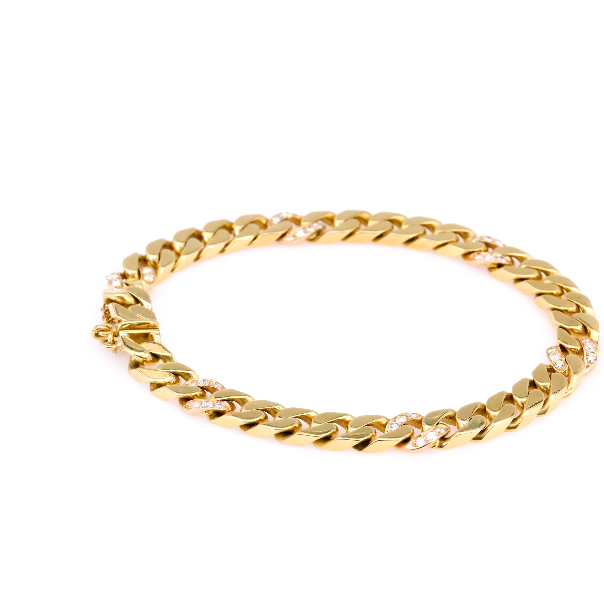 Vintage Italian Diamond 18k Yellow Gold Curb Bracelet