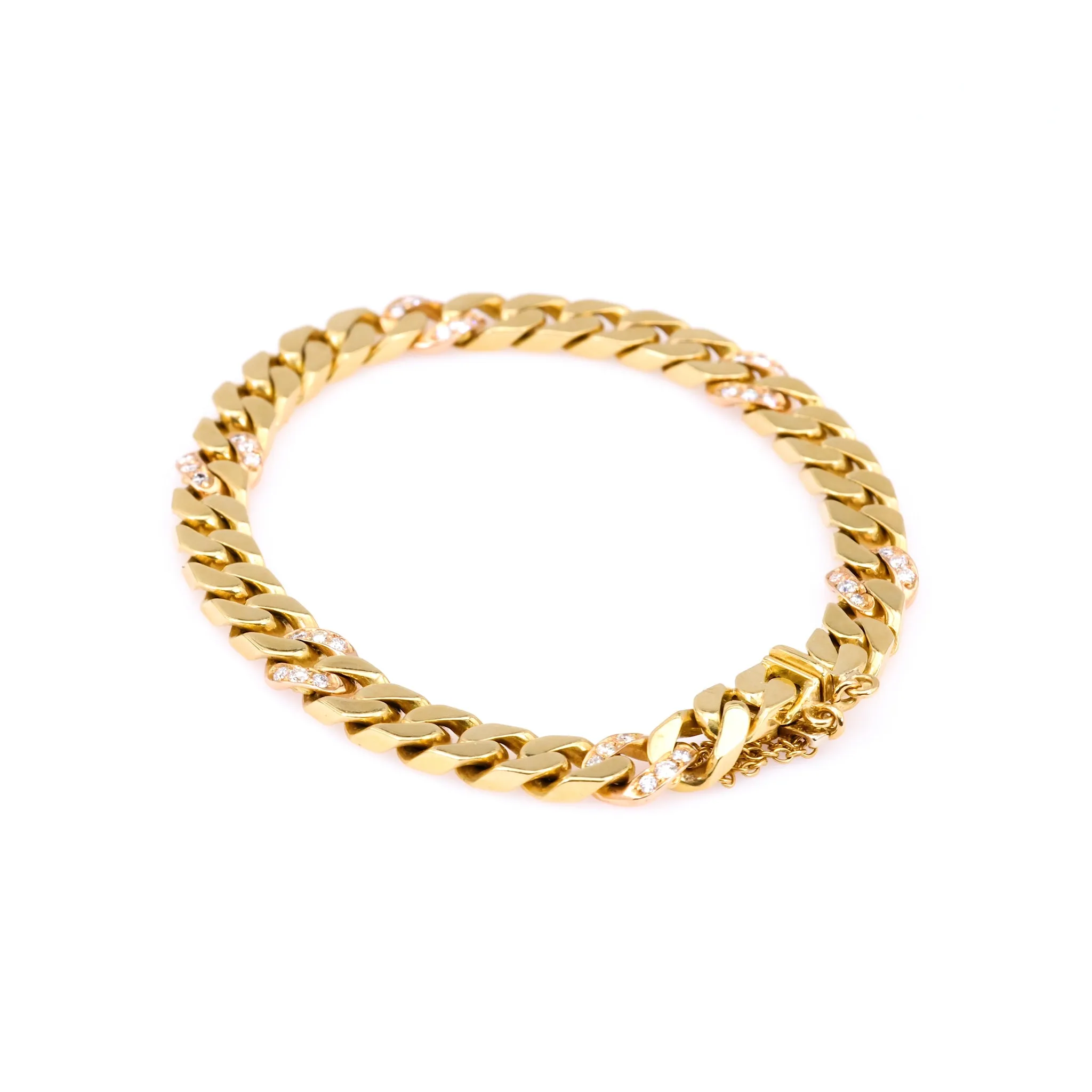 Vintage Italian Diamond 18k Yellow Gold Curb Bracelet