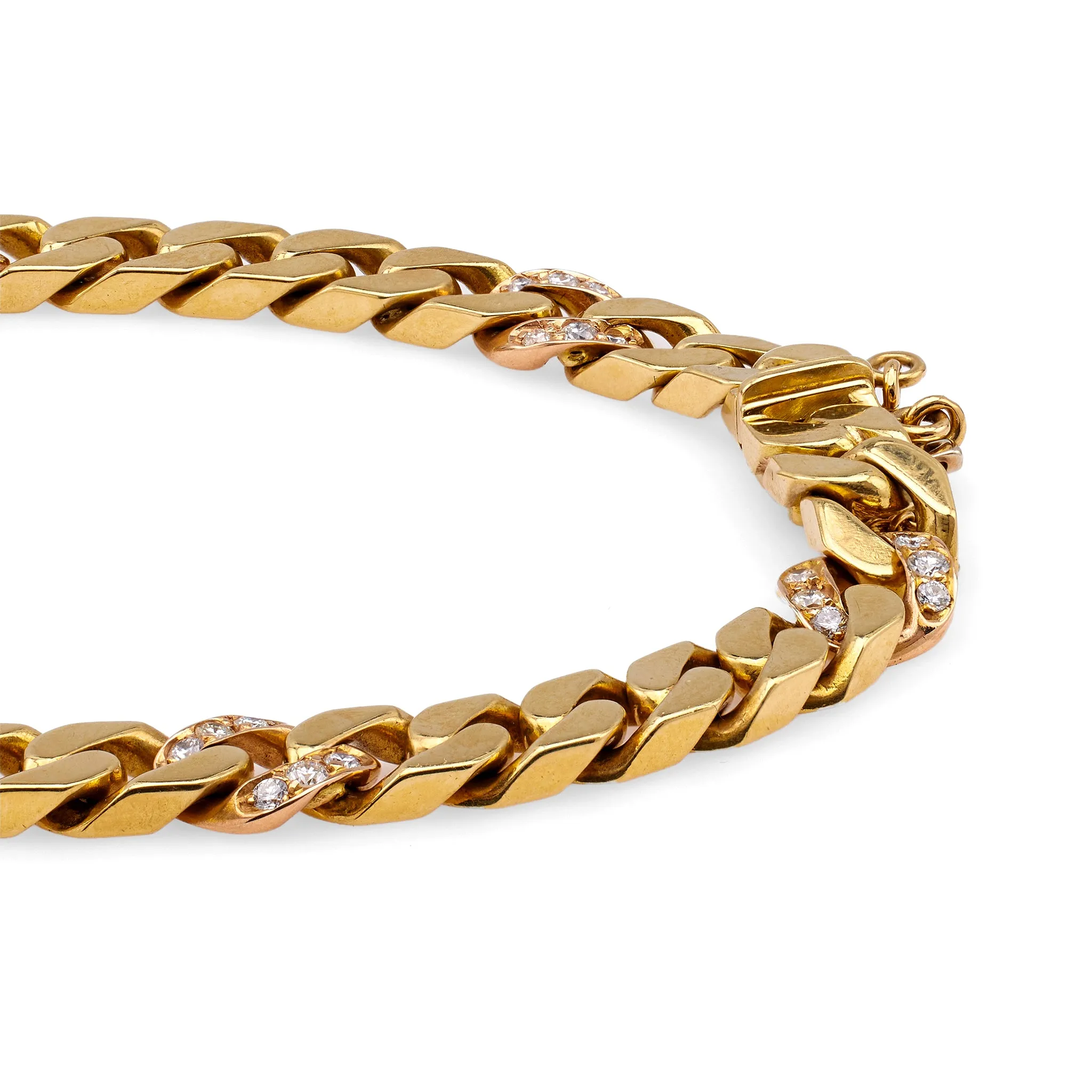 Vintage Italian Diamond 18k Yellow Gold Curb Bracelet