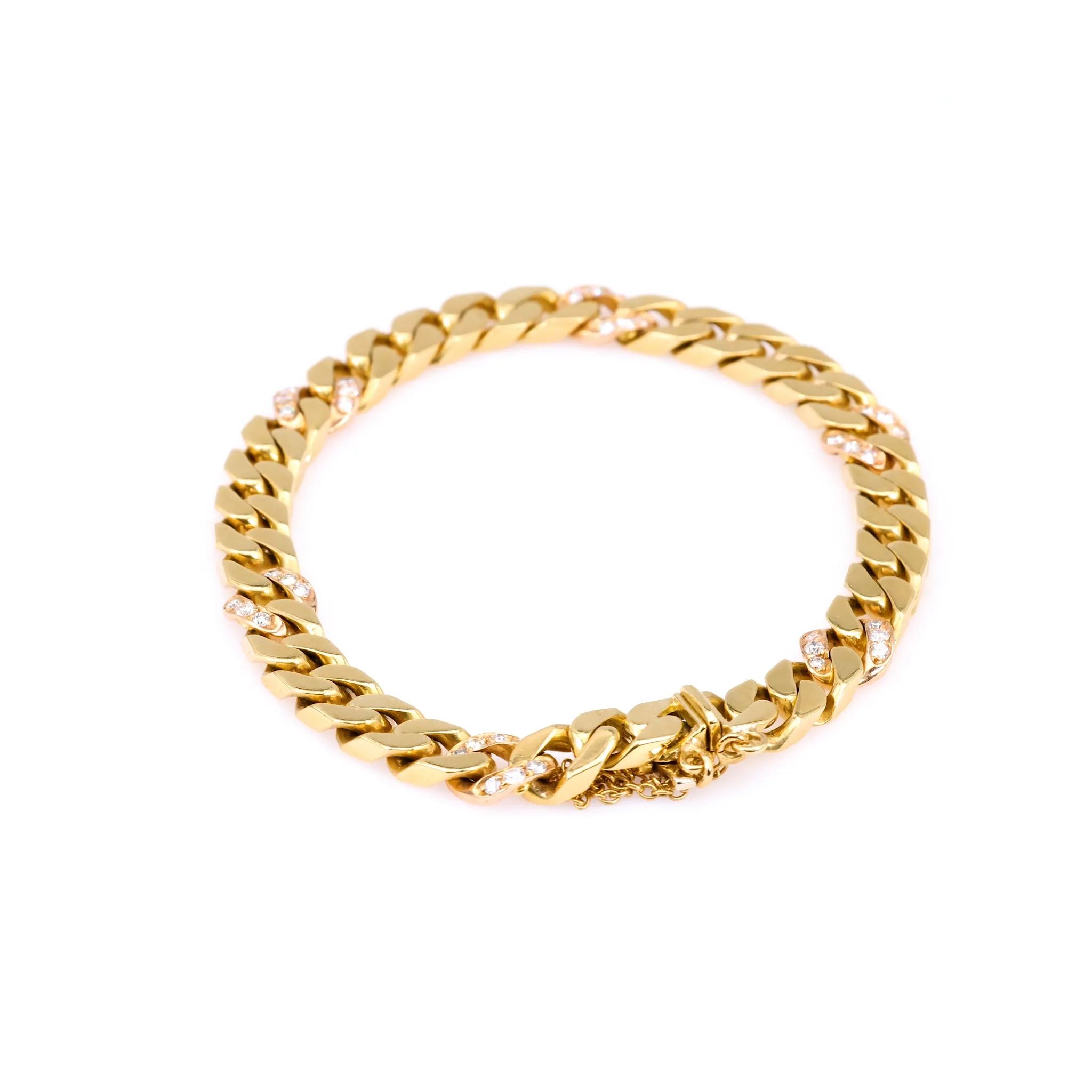 Vintage Italian Diamond 18k Yellow Gold Curb Bracelet