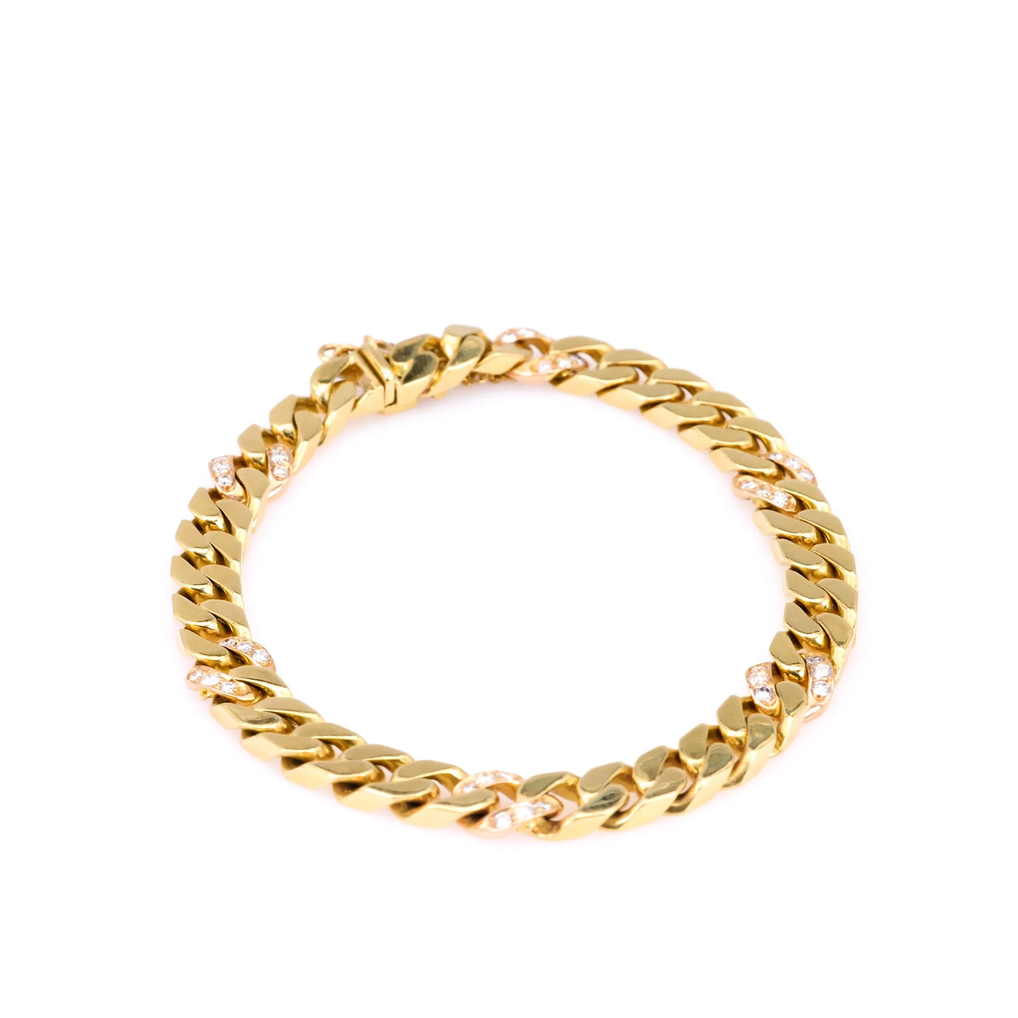 Vintage Italian Diamond 18k Yellow Gold Curb Bracelet