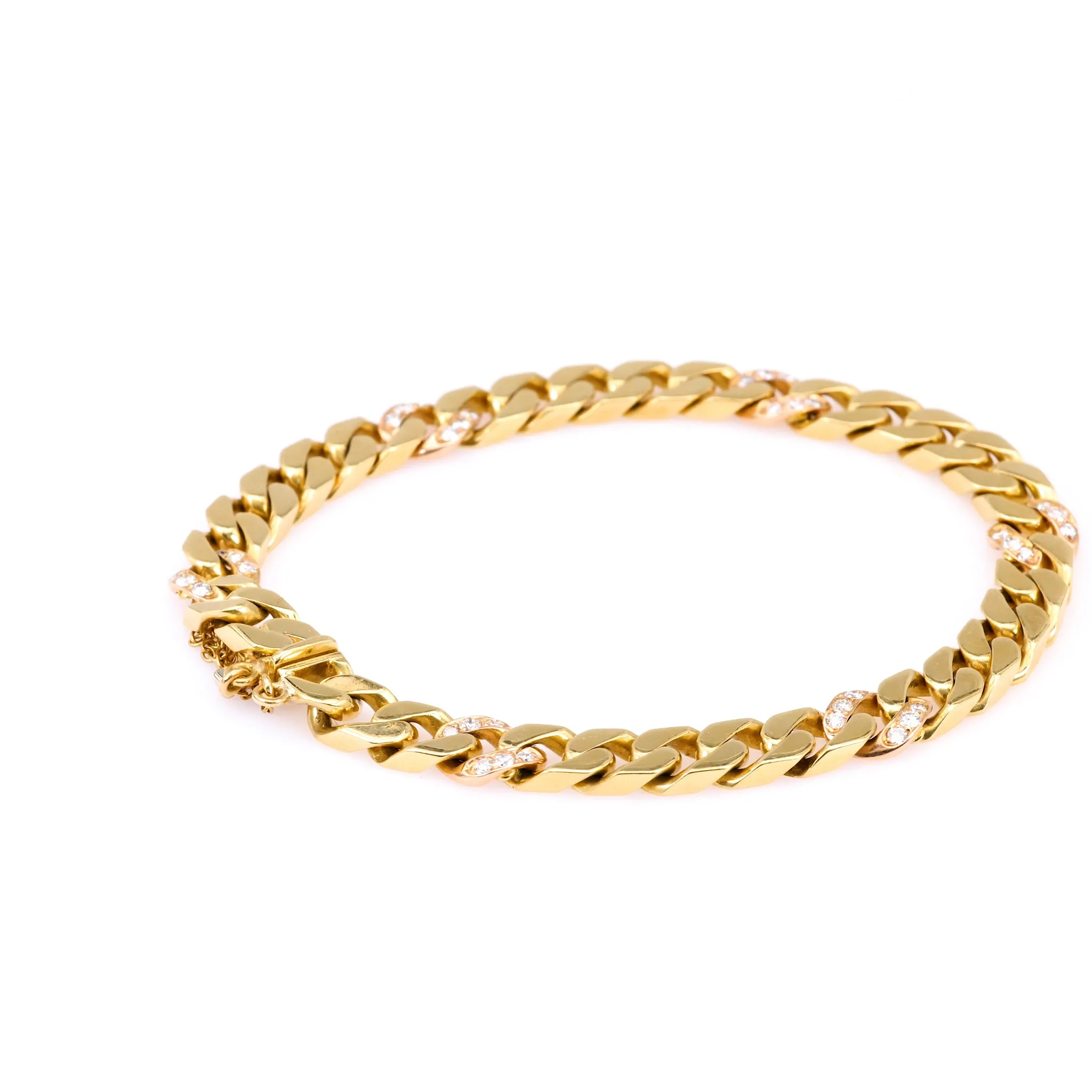 Vintage Italian Diamond 18k Yellow Gold Curb Bracelet