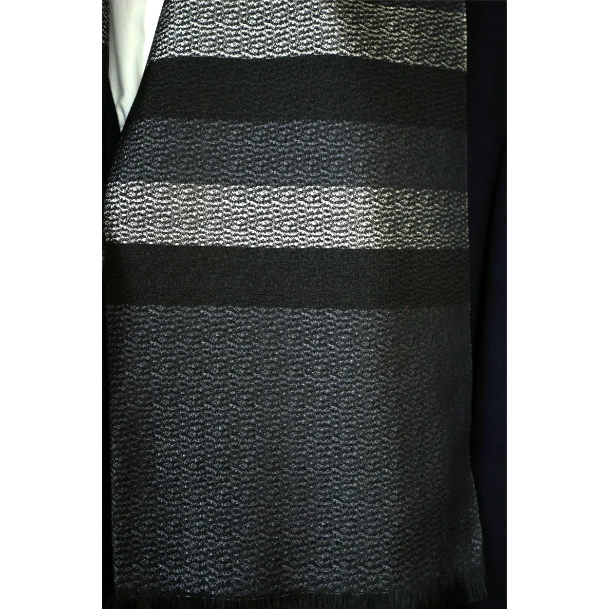 Vintage Mens Scarf Silver Grey & Black Silk Blend Woven in France for Park Lane