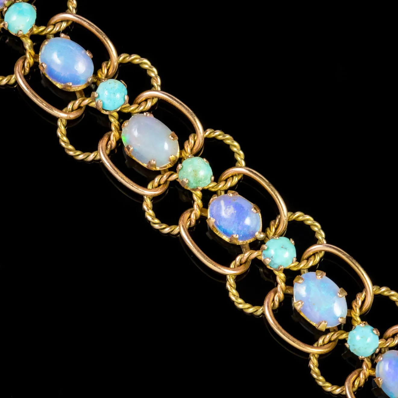 Vintage Turquoise Natural Opal Bracelet 14Ct Gold Circa 1940