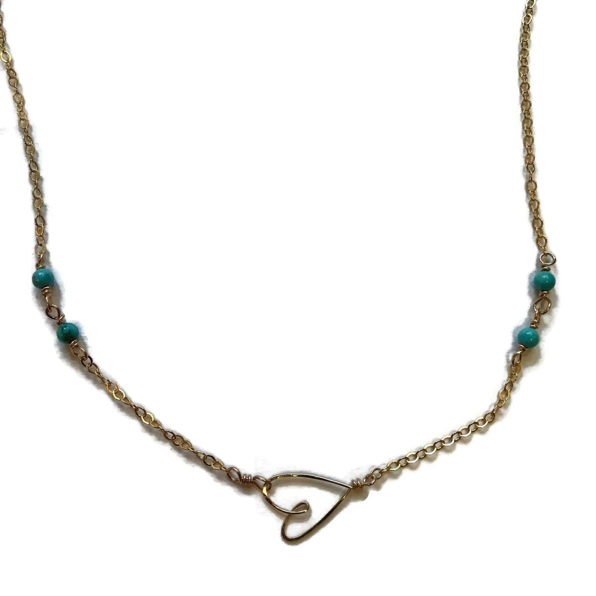 W- tiny heart necklace with turquoise beads THNT-*-16 