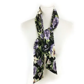 Watercolor mixed floral skinny scarf on black