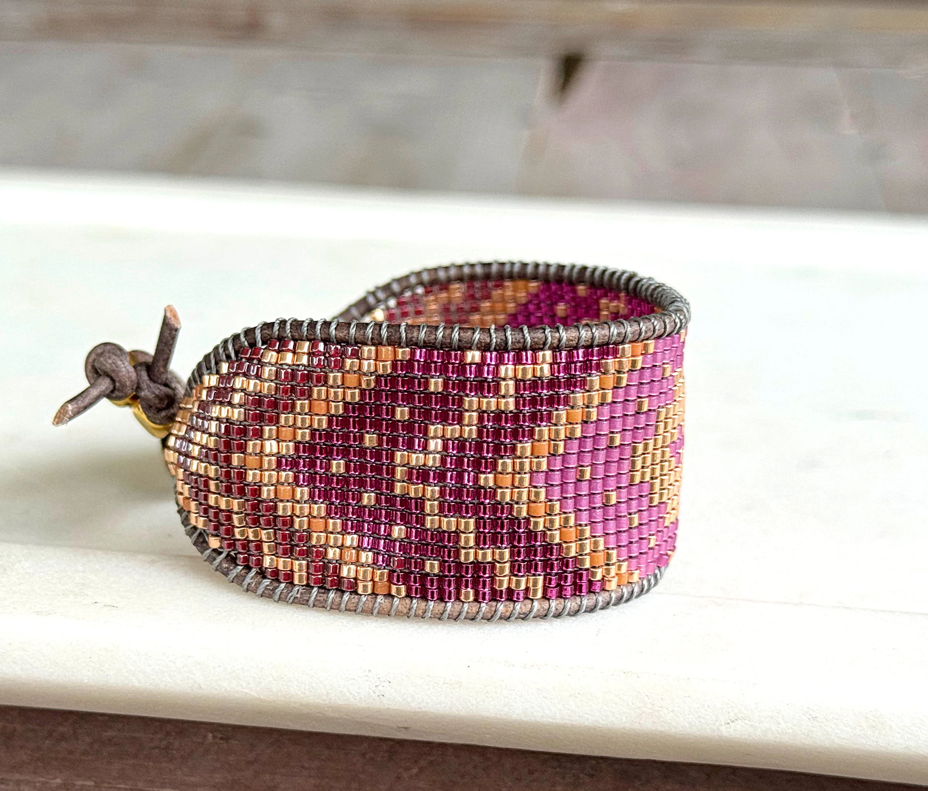 Western Plum and Peony Chevron loom beaded friendship bracelet