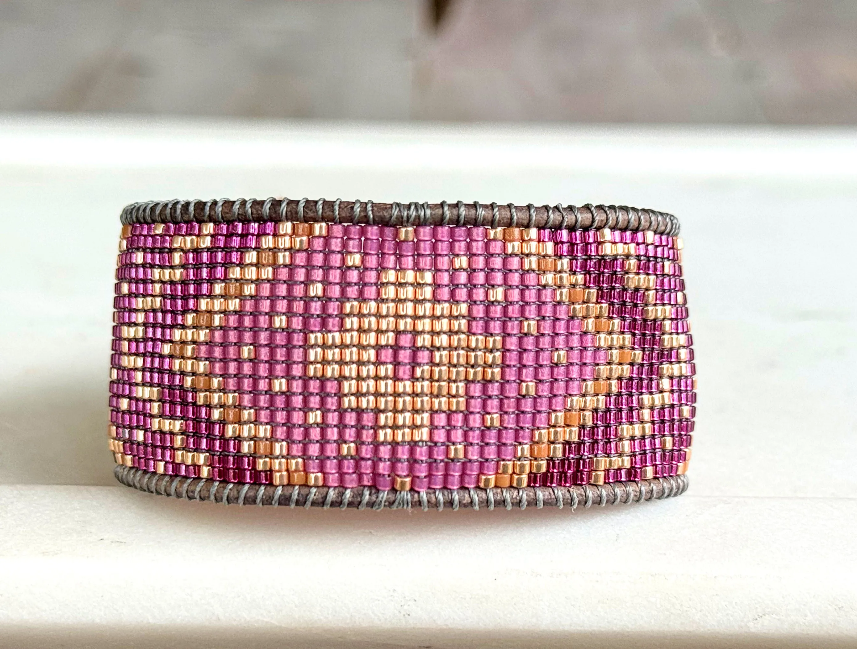 Western Plum and Peony Chevron loom beaded friendship bracelet