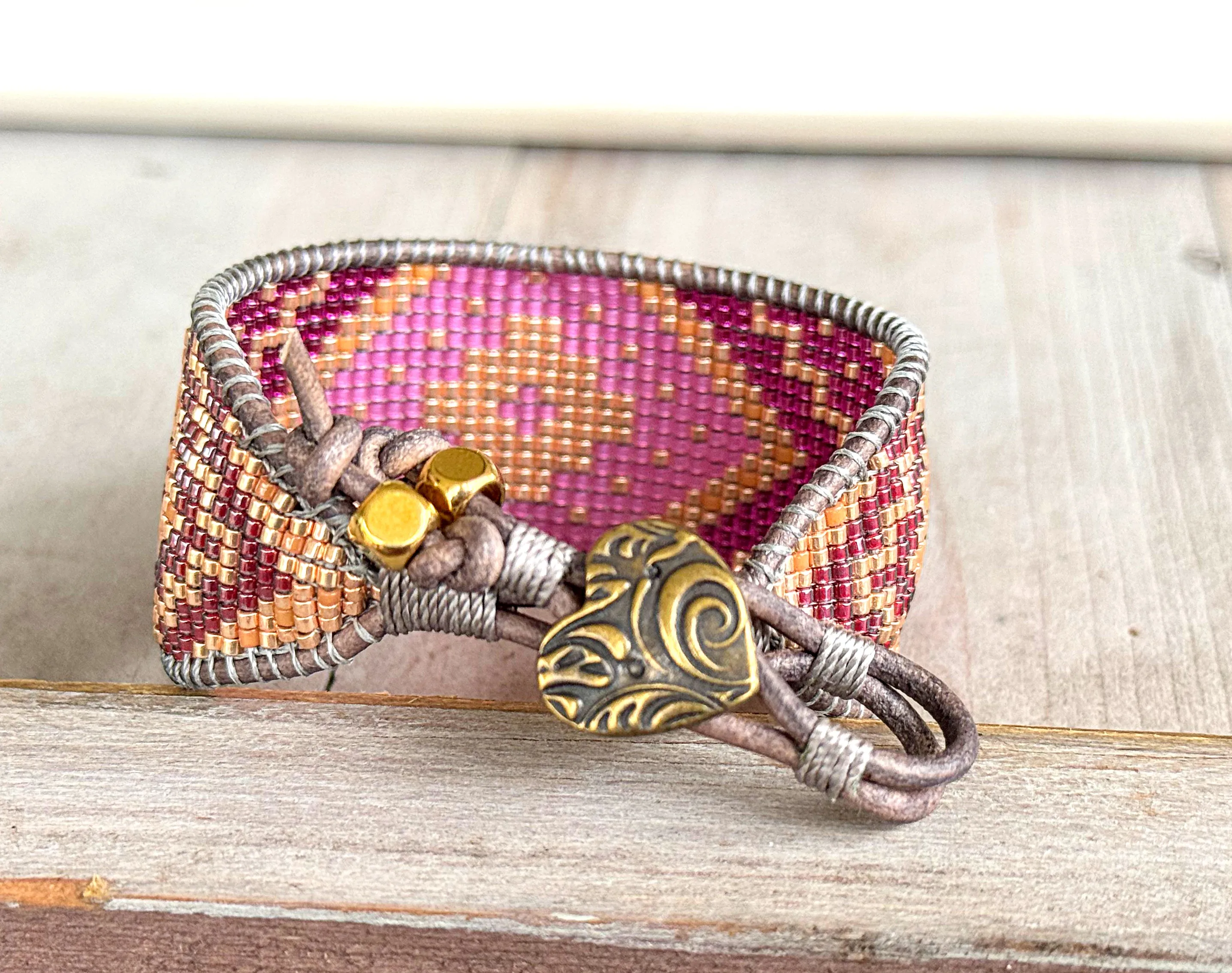 Western Plum and Peony Chevron loom beaded friendship bracelet