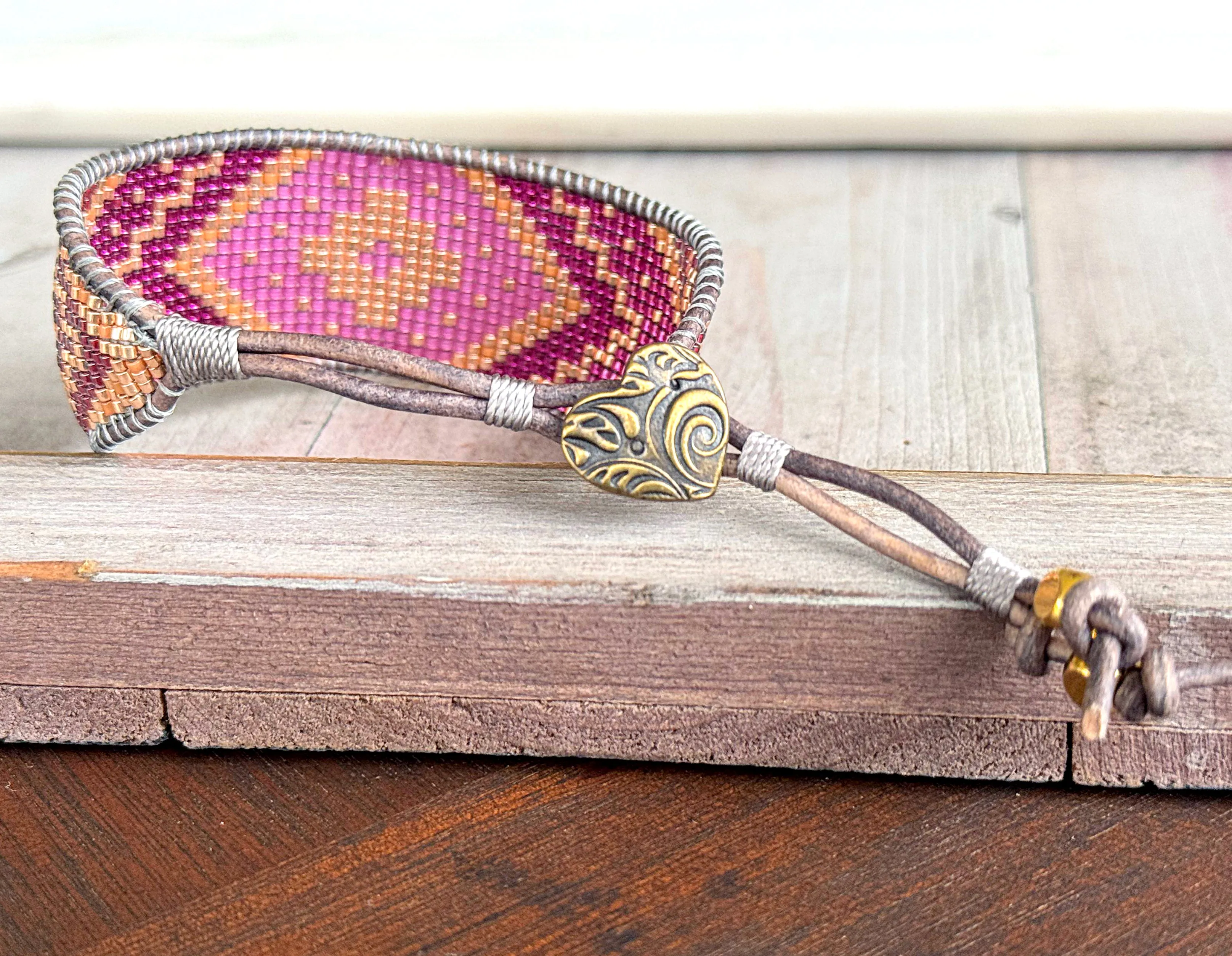 Western Plum and Peony Chevron loom beaded friendship bracelet