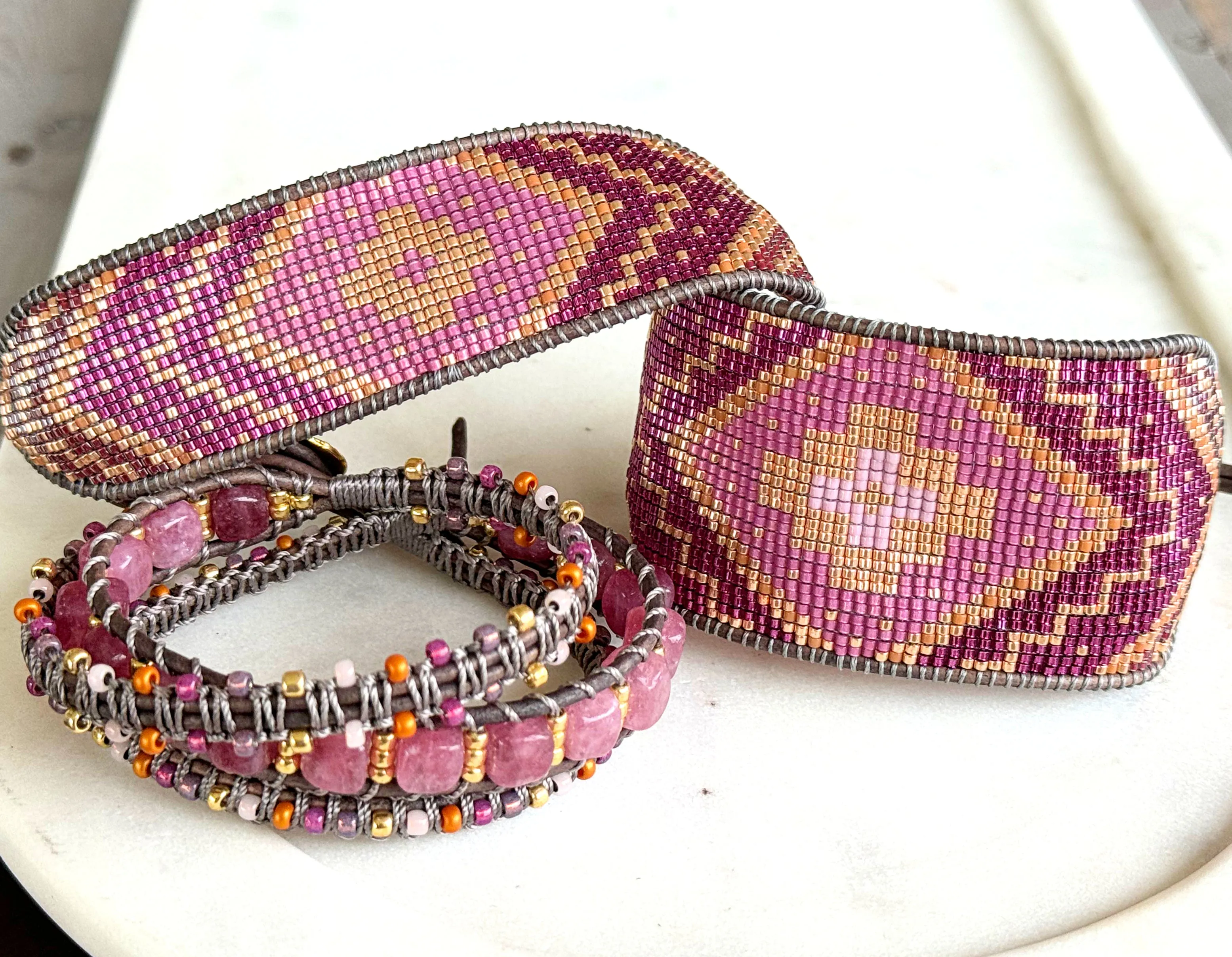 Western Plum and Peony Chevron loom beaded friendship bracelet