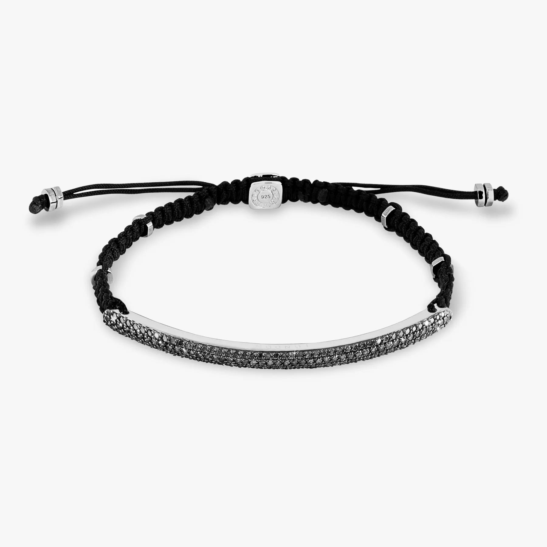 Windsor Baton Macrame Bracelet In Black With Black Diamond