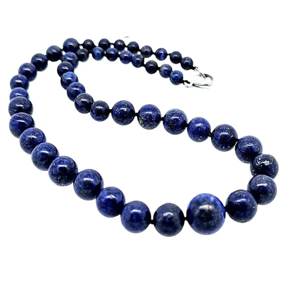 Women's 6-14MM Natural Gemstone Beaded Necklace | Gemstone choice: Amethyst, Rose Quartz, Blue Turquoise, Green Agate, Blue Lapis Lazuli, Black, Pink Agate