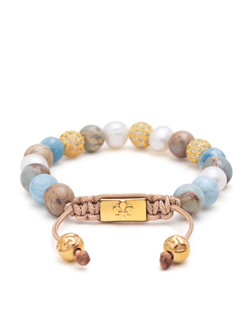 Women's Beaded Bracelet with Pearl, Larimar, Opal and Gold