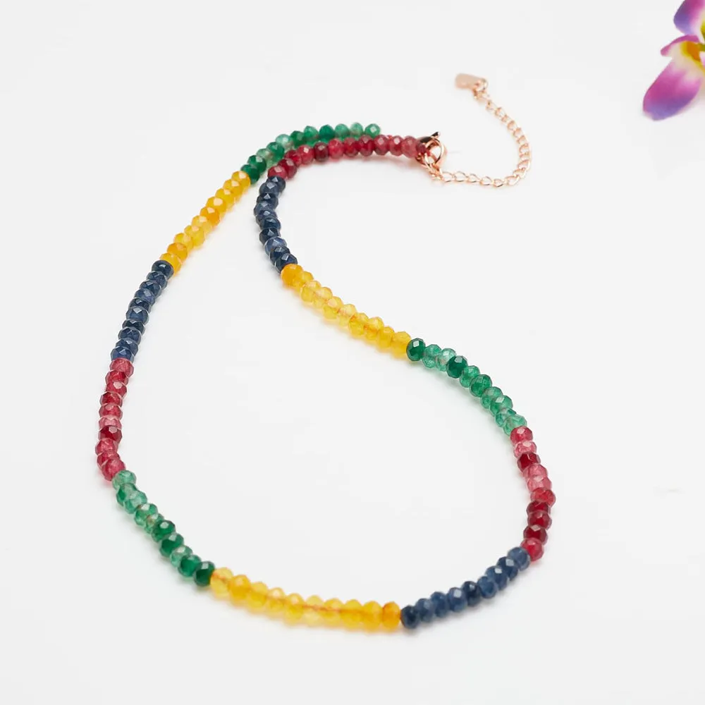 Women's Girls 4mm Beaded Gemstone Choker Necklace | Natural Gemstone Choker Necklace for Women and Girls