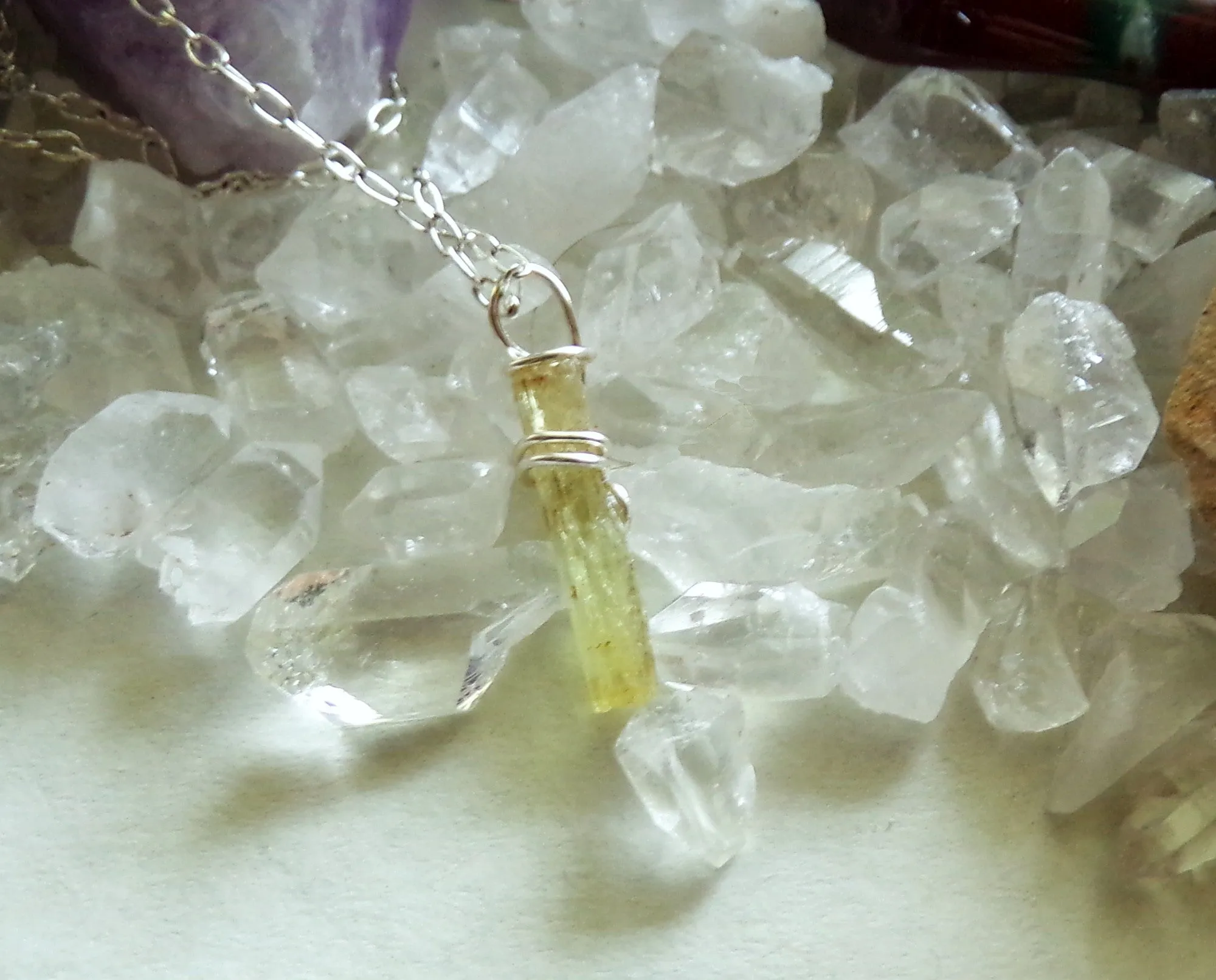 Yellow Beryl Heliodor Gemstone Raw Crystal Pendant Necklace