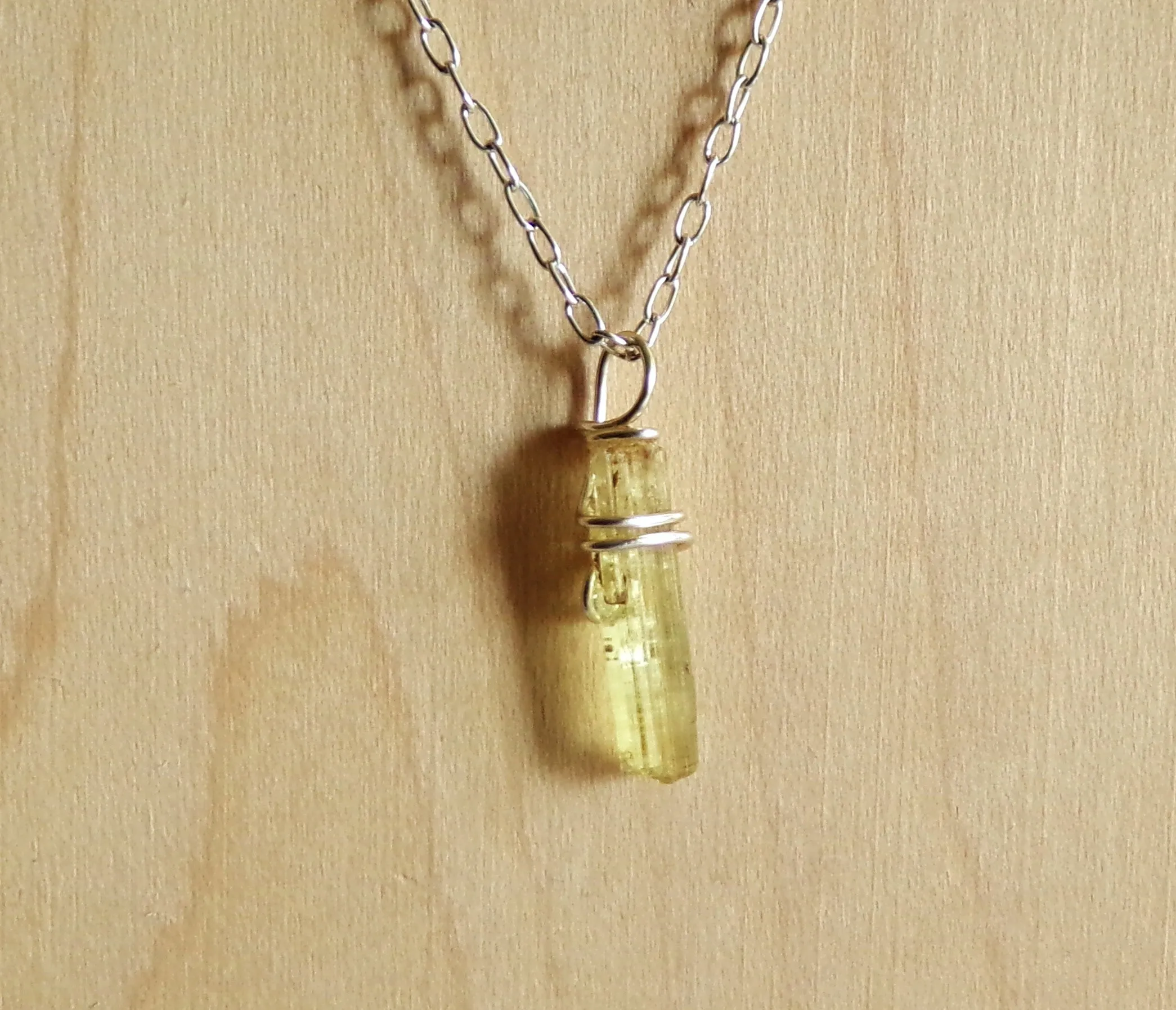 Yellow Beryl Heliodor Gemstone Raw Crystal Pendant Necklace