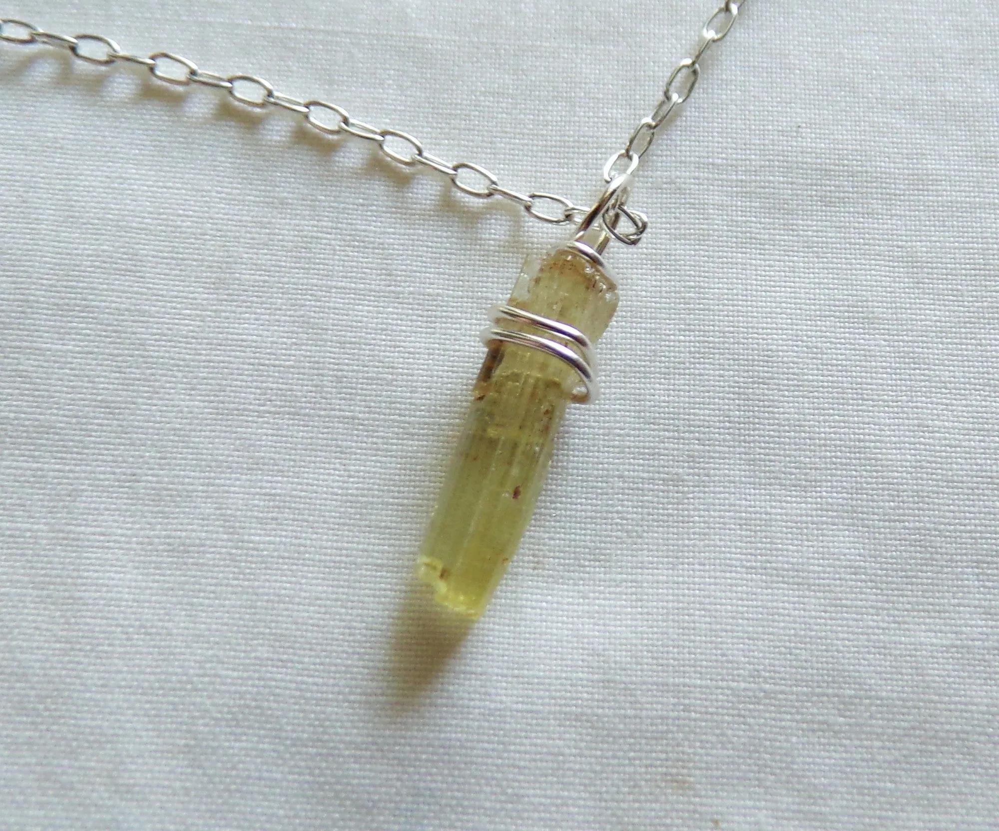 Yellow Beryl Heliodor Gemstone Raw Crystal Pendant Necklace